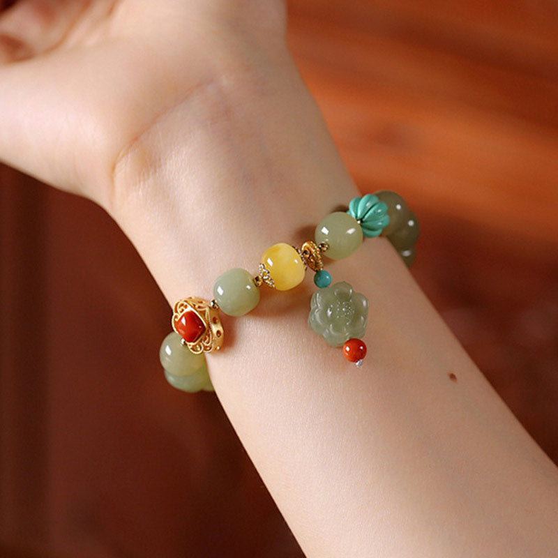 Jade Amber Lotus Bead Luck Bracelet