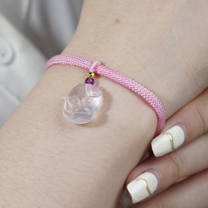 Lucky Pink Crystal Fox Love String Bracelet