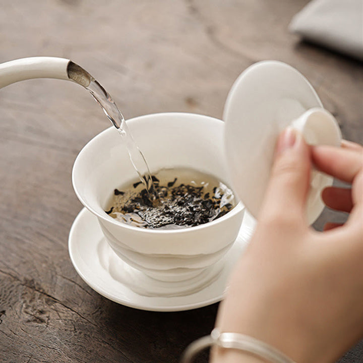 Buddha Stones Vintage Ink Painting Mountain White Porcelain Ceramic Gaiwan Sancai Teacup Kung Fu Tea Cup And Saucer With Lid Tea Utensil Teapot