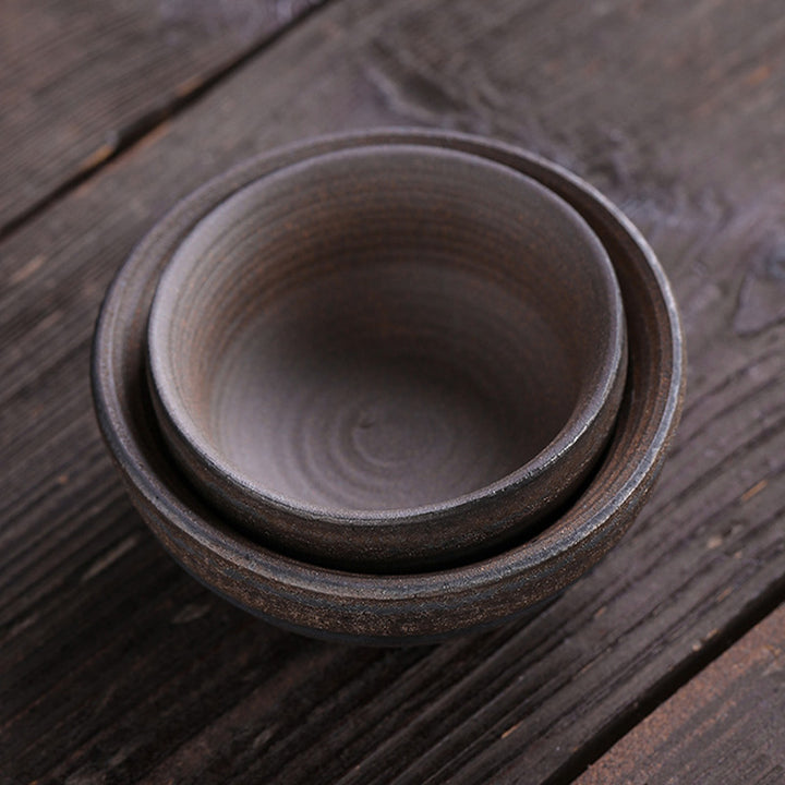 Buddha Stones Simple Brown Striped Texture Ceramic Teacup Kung Fu Tea Cup Bowl