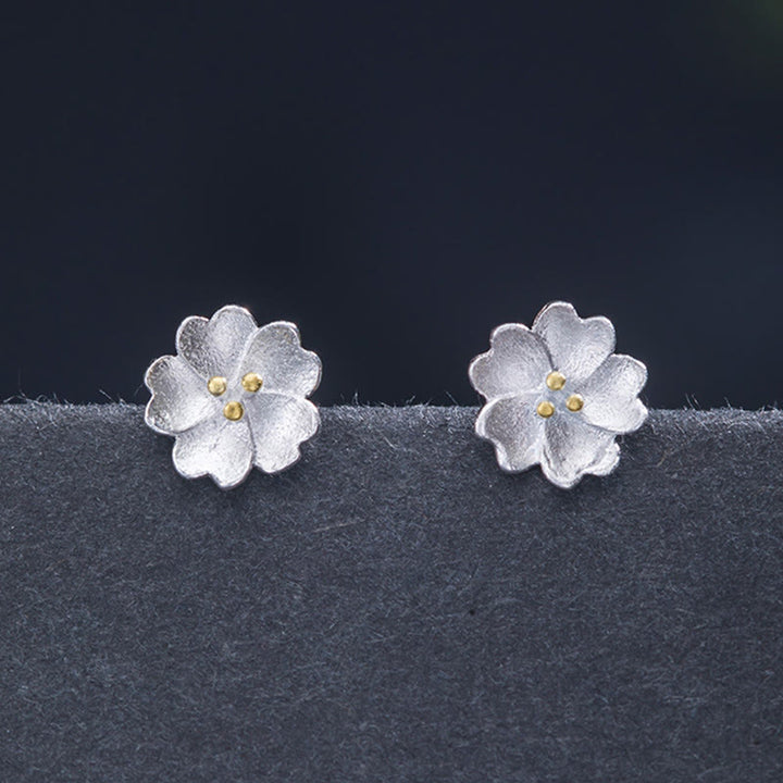 Buddha Stones 925 Sterling Silver Cherry Blossoms Floral Calm Stud Earrings