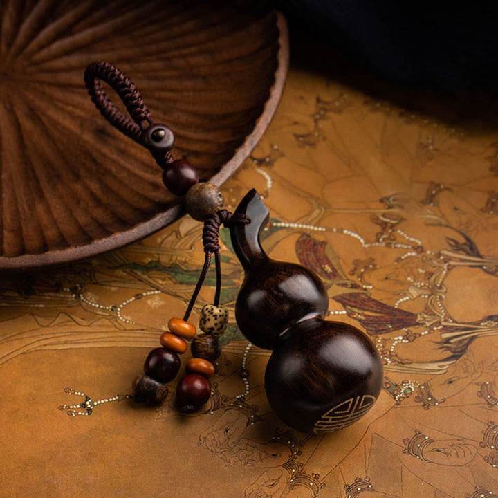 Tibetan Ebony Small Leaf Red Sandalwood Gourd Luck Protection Key Chain