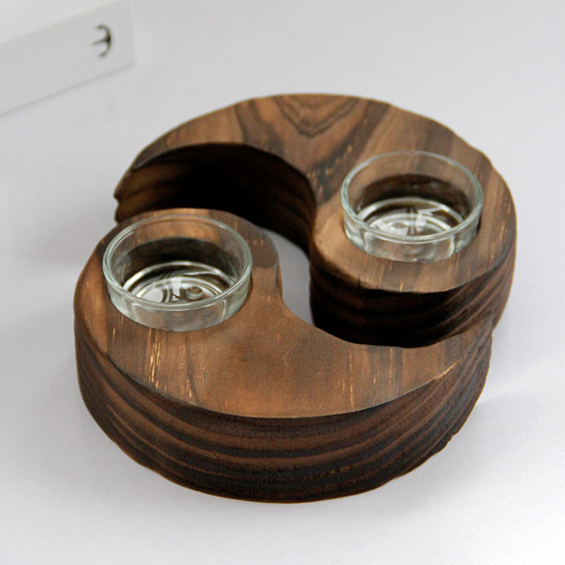 Yin Yang Wood Candle Holder Meditation Rituals Use Items