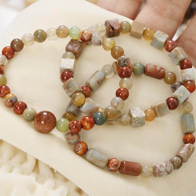 Buddha Stones Natural Stone Sea Sediment Jasper Agate Protection Bracelet