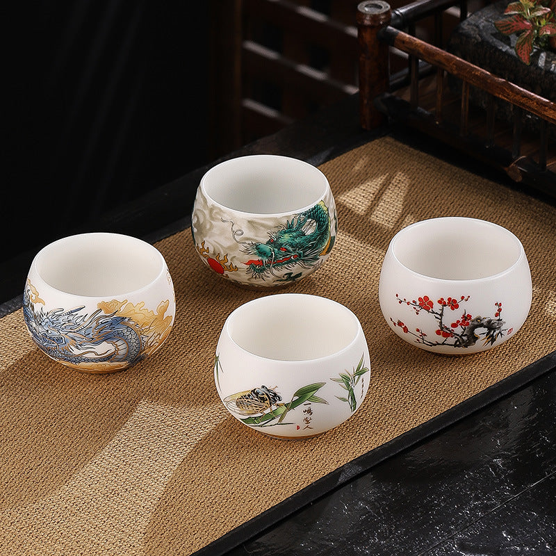 Buddha Stones Dragon Cicada Bamboo Deer Crane Lotus Plum Flower Ceramic Teacup Kung Fu Tea Cup Bowl 185ml