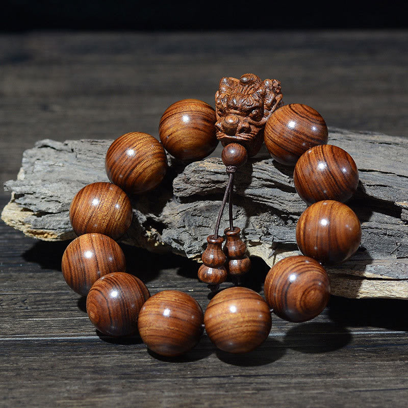 Buddha Stones Rosewood Green Sandalwood Small Leaf Red Sandalwood Agarwood Dragon Carved Protection Bracelet