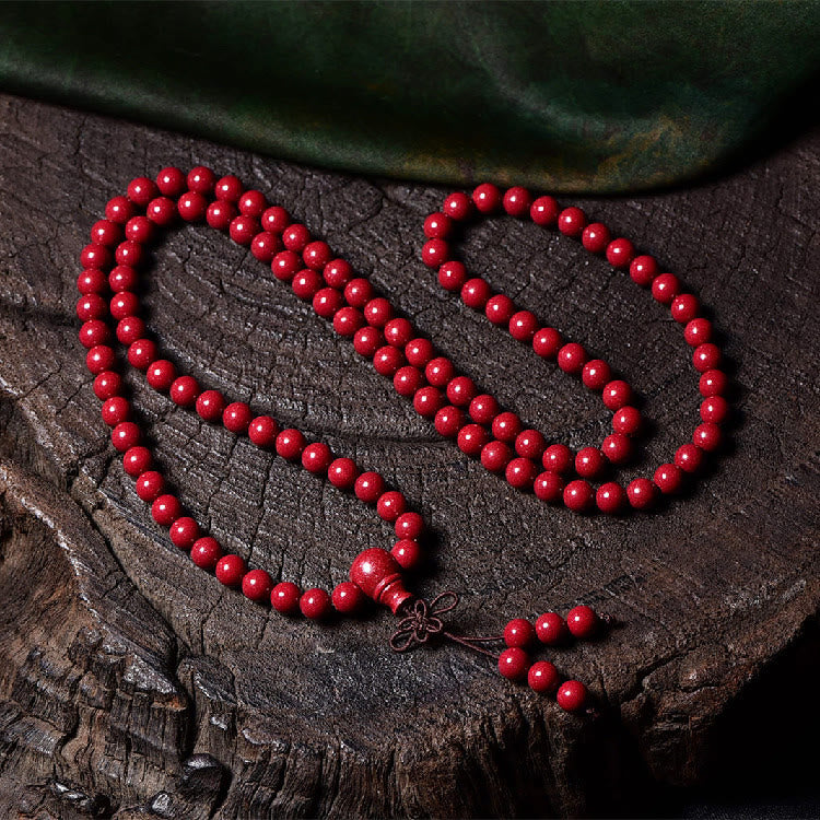 Buddha Stones 108 Mala Beads Cinnabar Om Mani Padme Hum Pattern Engraved Blessing Bracelet