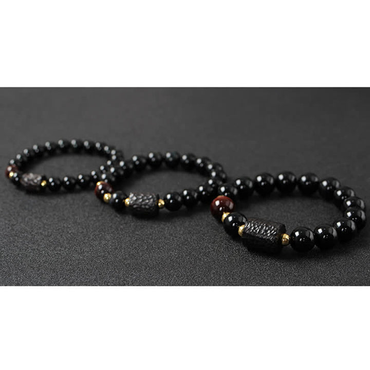 Black Obsidian Ebony Wood Red Tiger Eye Strength Couple Bracelet