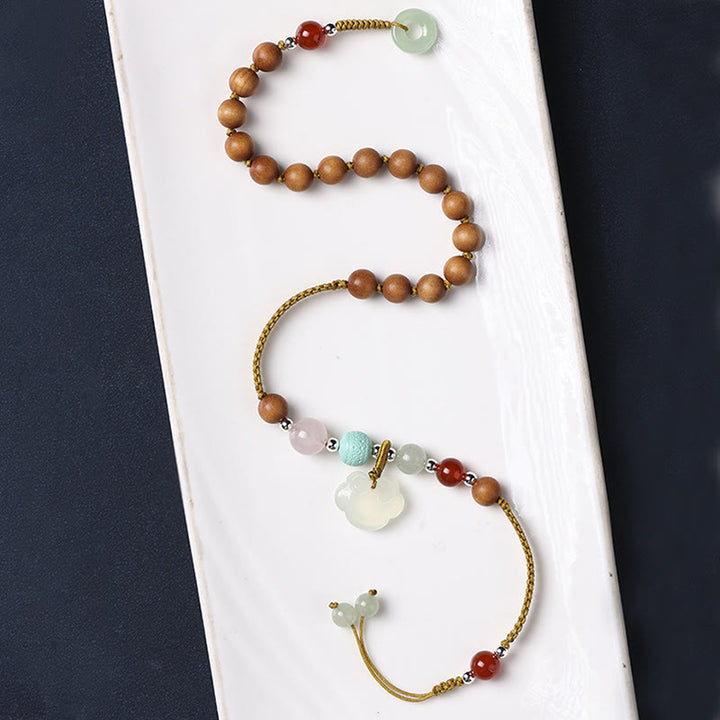 Buddha Stones Green Sandalwood Chalcedony Peace Buckle Charm Soothing Double Wrap Bracelet