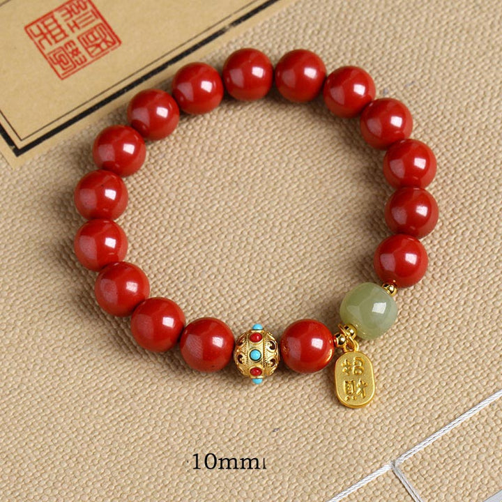 Buddha Stones Cinnabar Green Aventurine Fortune Protection Charm Bracelet