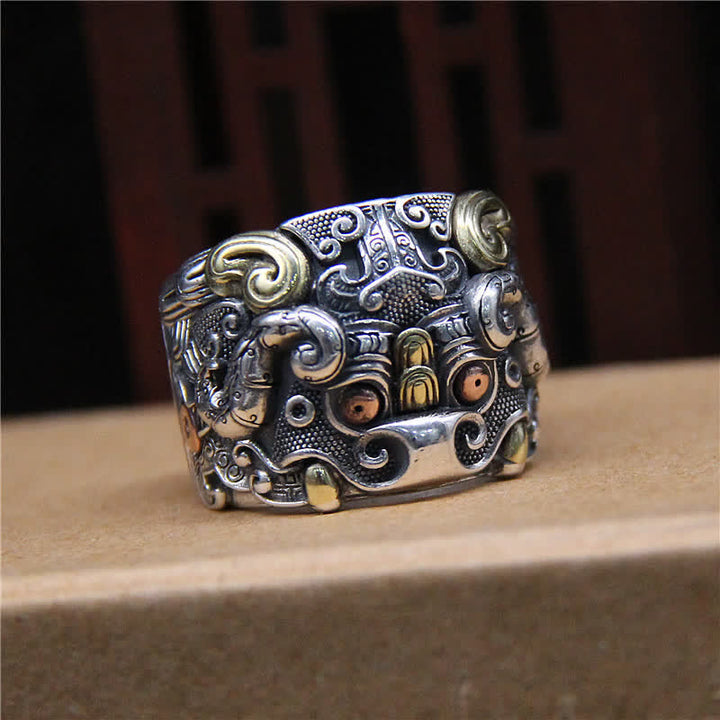 925 Sterling Silver Fengshui Kui Cattle Protection Adjustable Ring