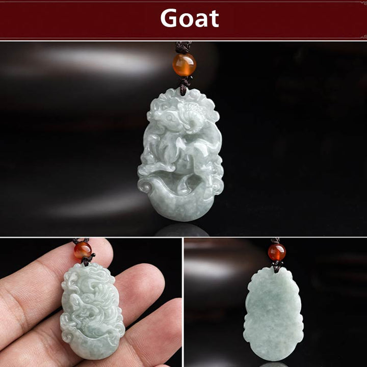 Natural Jade 12 Chinese Zodiac Sucess Pendant Necklace