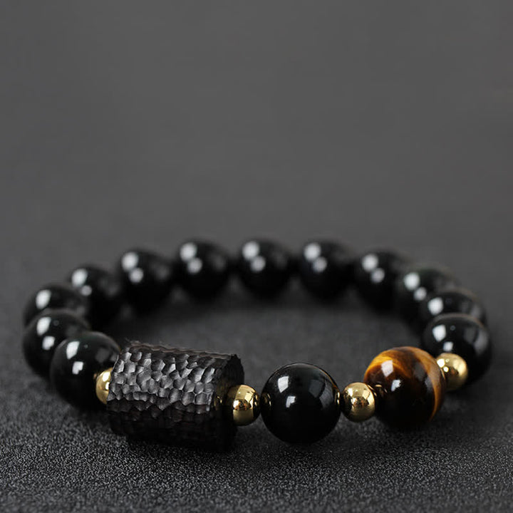 Black Obsidian Ebony Wood Red Tiger Eye Strength Couple Bracelet