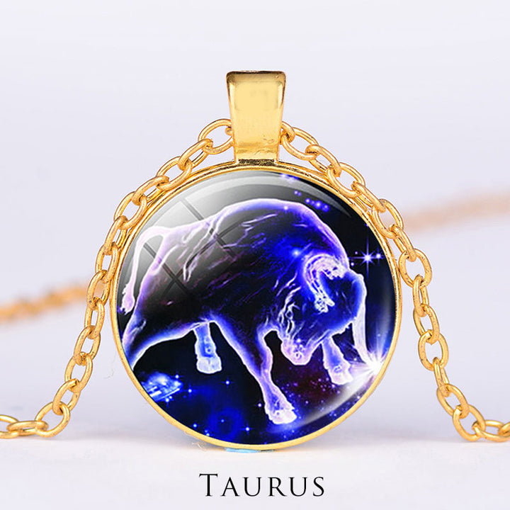 12 Constellations of the Zodiac Moon Starry Sky Protection Blessing Necklace Pendant