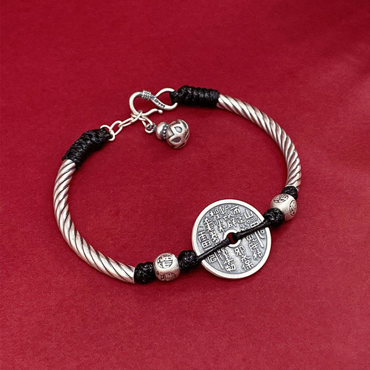 Buddha Stones 999 Sterling Silver Mountain Ghosts Spend Money Bagua Pattern Harmony Bracelet