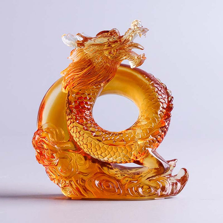 Buddha Stones Year of the Dragon Handmade Chinese Zodiac Yellow Dragon Liuli Crystal Art Piece Protection Home Office Decoration