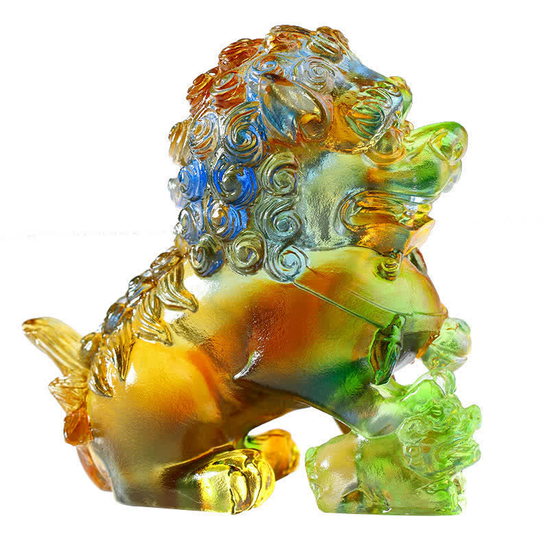 Handmade Liuli Crystal Lion Art Piece Strength Home Office Decoration