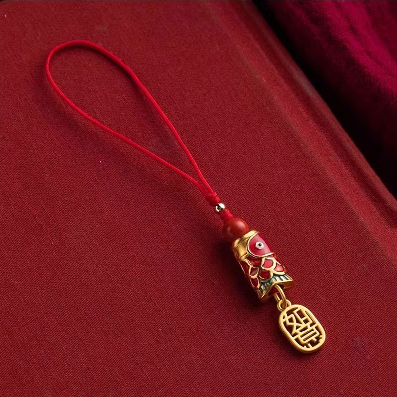 Buddha Stones Koi Fish Cinnabar Attracting Wealth Wish Ruyi Charm Luck Phone Hanging Decoration