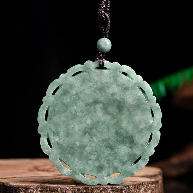 Buddha Stones Chinese Zodiac Dragon Phoenix Round Jade Luck Necklace String Pendant