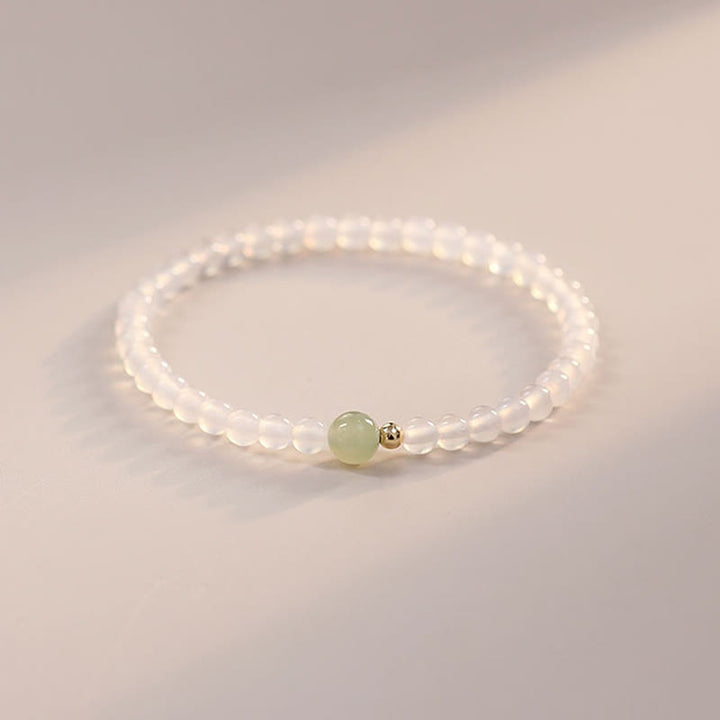 Buddha Stones Natural White Agate Jade Luck Protection Bracelet