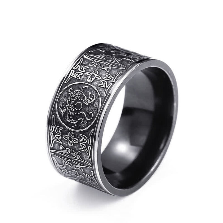 Buddha Stones Four Guardian Beast Dragon White Tiger Suzaku Basalt Carved Success Luck Ring