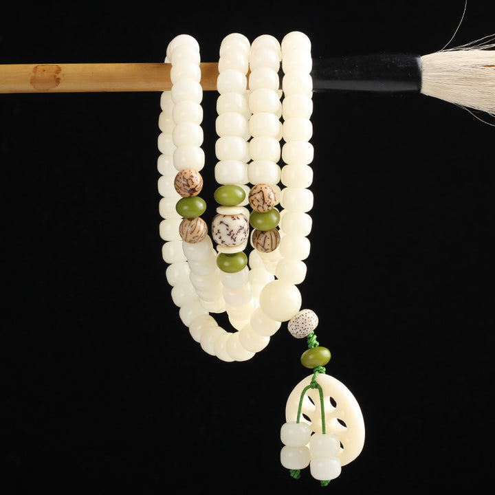 White Bodhi Seed Mala 108 Beads Luck Bracelet