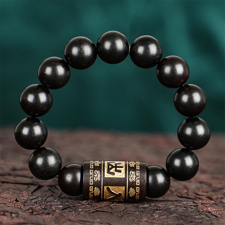 Buddha Stones Lightning Strike Wood Om Mani Padme Hum Protection Bracelet