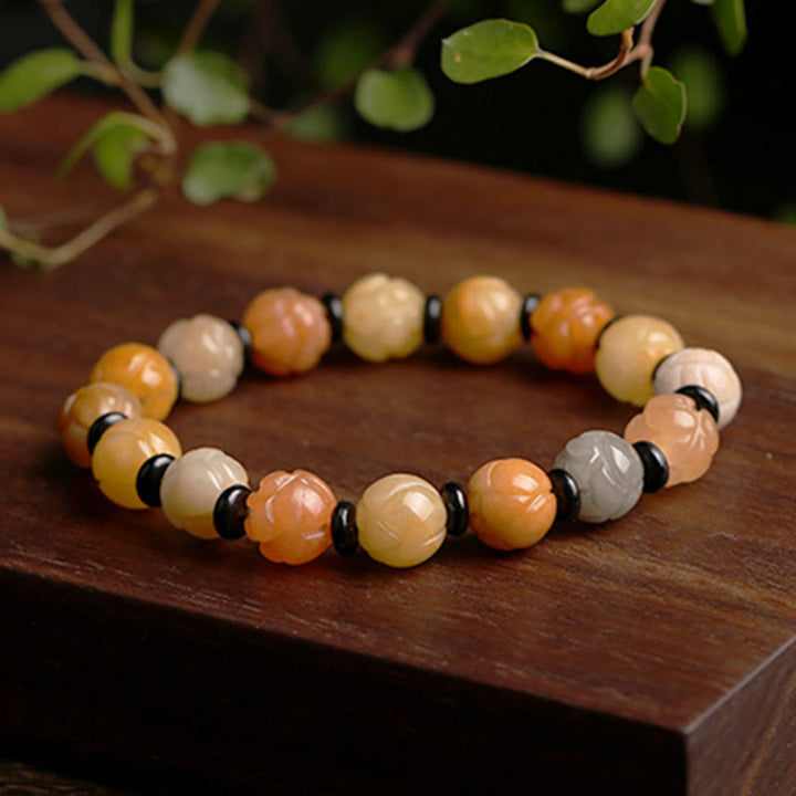 Golden Silk Jade Lotus Wealth Luck Bracelet