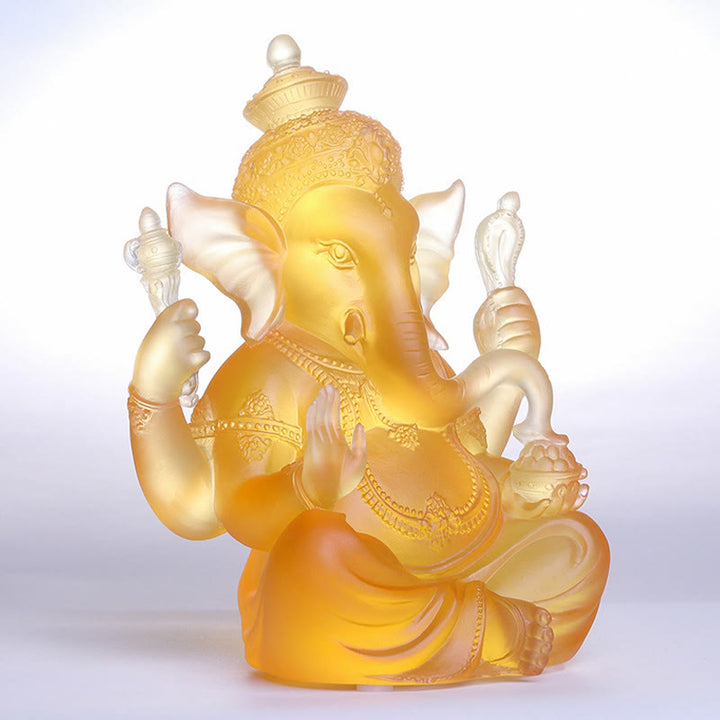 Buddha Stones Handmade Ganesh Ganpati Elephant Figurine Liuli Crystal Art Piece Protection Statue Home Decoration