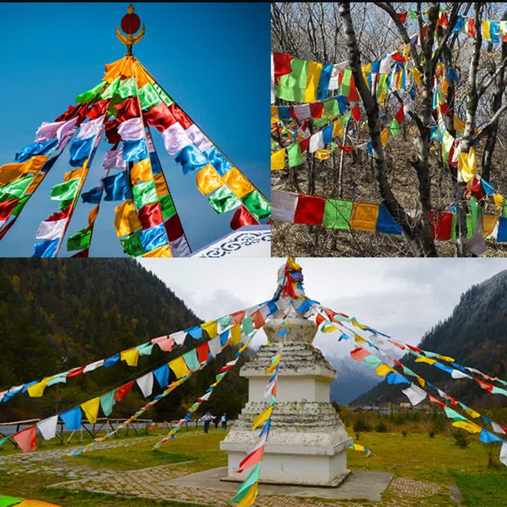 Tibetan 5 Colors Windhorse Buddha Tara Scriptures Healing Auspicious Outdoor Prayer Flag