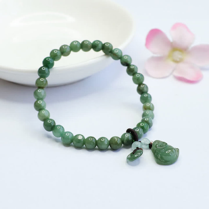 Buddha Stones Laughing Buddha Cyan Jade Healing Bracelet