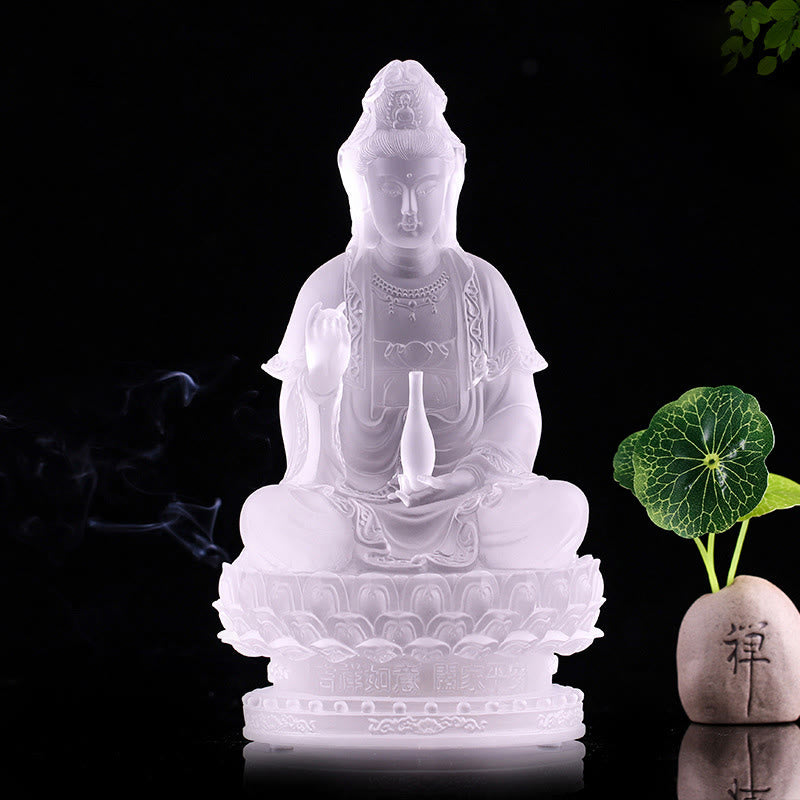 Buddha Stones Kwan Yin Avalokitesvara Handmade Figurine Liuli Crystal Art Piece Wealth Statue Home Offering Decoration