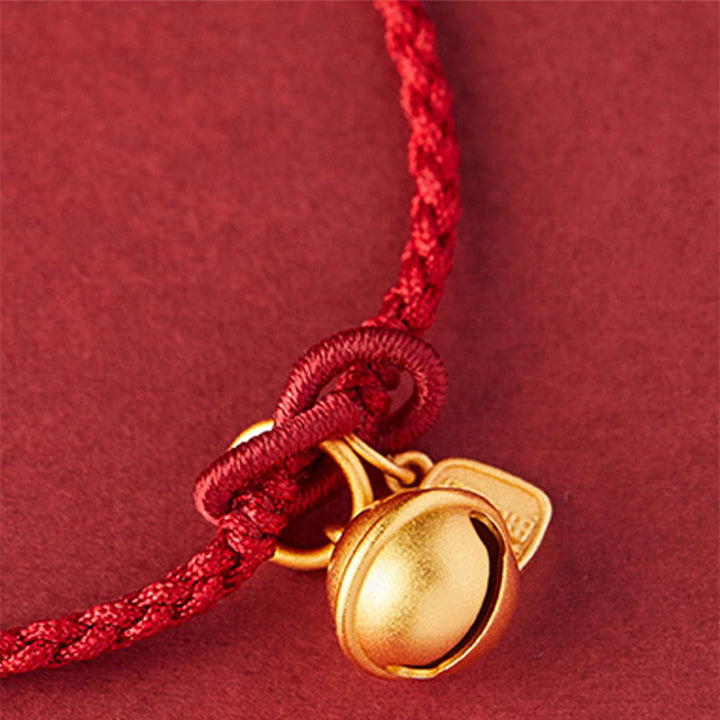 Buddha Stones Handmade Fu Character Charm Luck Happiness Bell Red Rope Bracelet