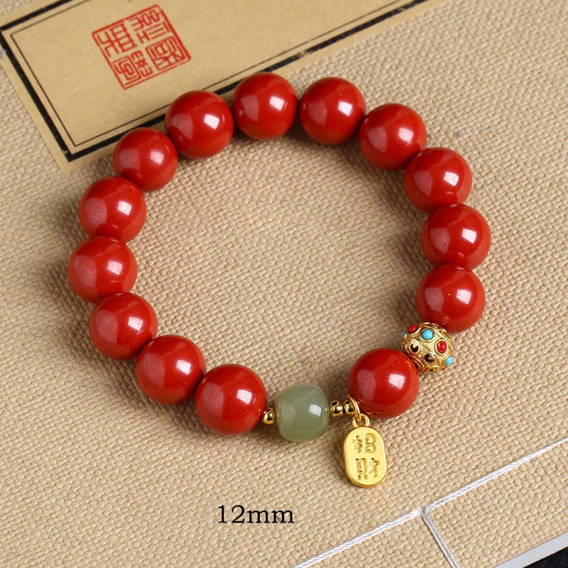 Buddha Stones Cinnabar Green Aventurine Fortune Protection Charm Bracelet