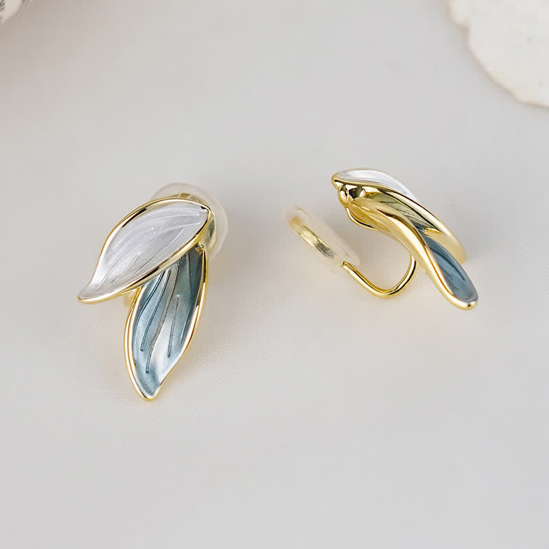 Leaf Design Luck Stud Earrings