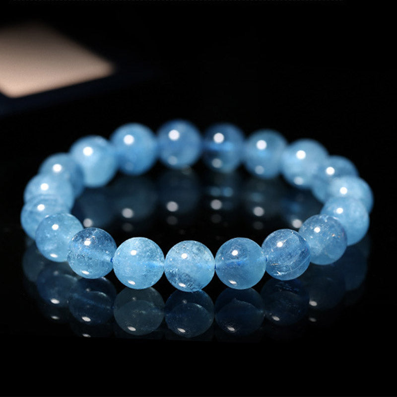 Buddhastoneshop Aquamarine Beads Peace Healing Bracelet