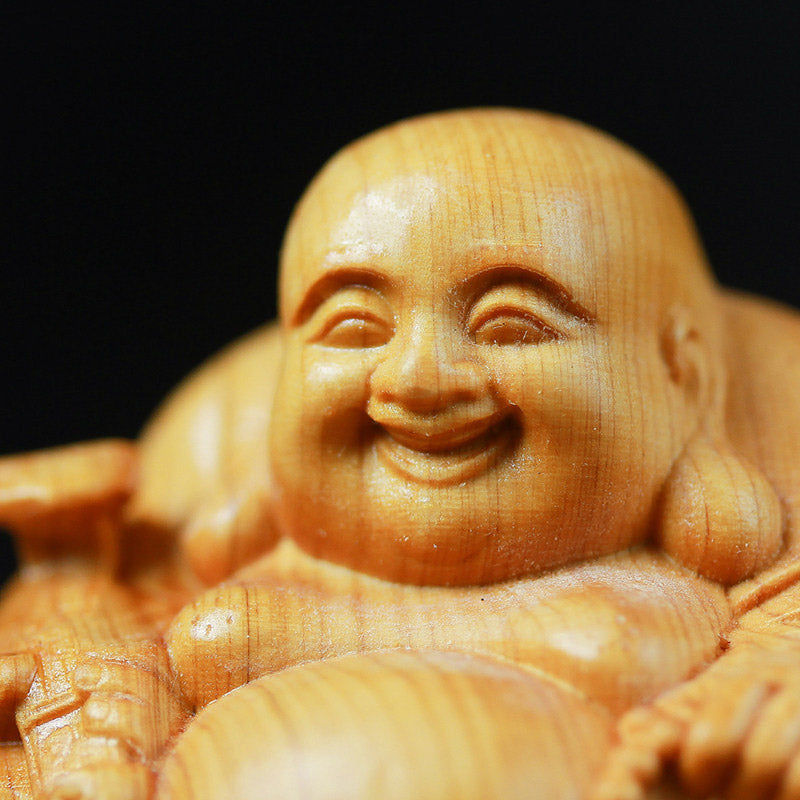 Buddha Stones Laughing Buddha Boxwood Compassion Home Car Decoration