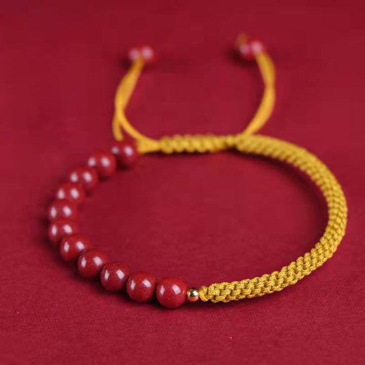 Buddha Stones Natural Cinnabar King Kong Knot Blessing String Bracelet