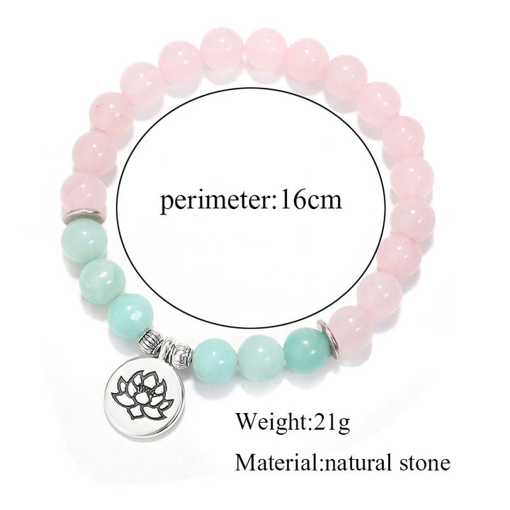 Buddha Stones Natural Pink Crystal Amazonite Lotus Buddha OM Symbol Warmth Bracelet