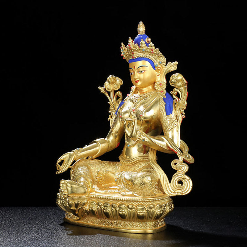 Bodhisattva Green Tara Protection Copper Gold Plated Statue Decoration