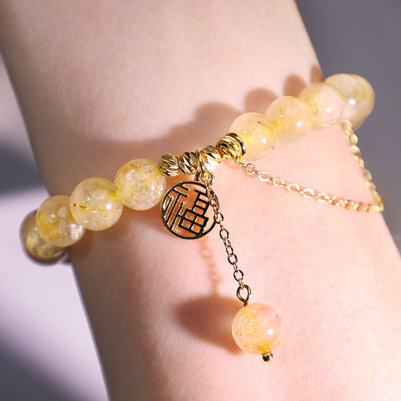 Buddha Stones Citrine Lucky Fu Character Happiness Bracelet