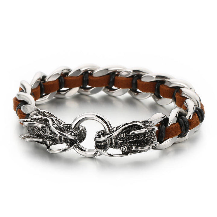 Dragon Leather Titanium Steel Protection Luck Braided Bracelet