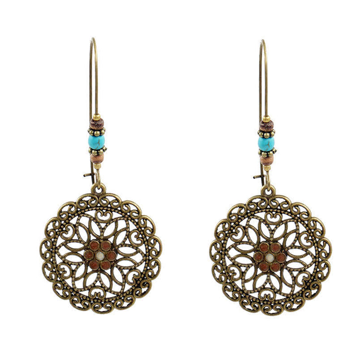 Round Flower Design Luck Dangle Drop Earrings