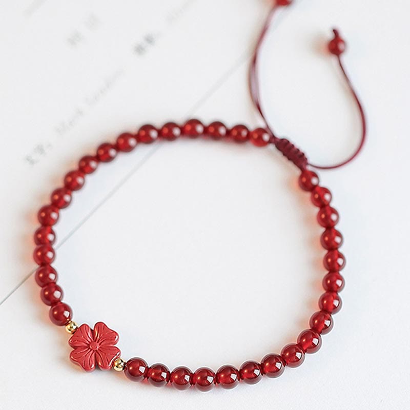 Natural Red Agate Endless Knot Four Leaf Clover Star Confidence String Bracelet