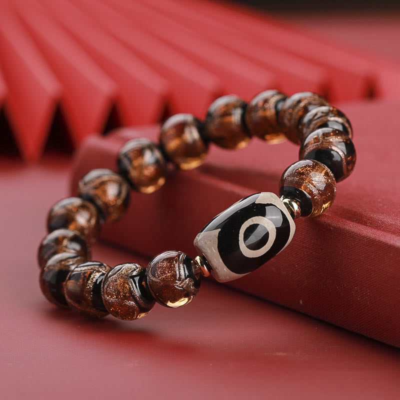 Buddha Stones Tibetan Nine-Eye Dzi Bead Three-eyed Dzi Bead Liuli Glass Bead Wealth Bracelet