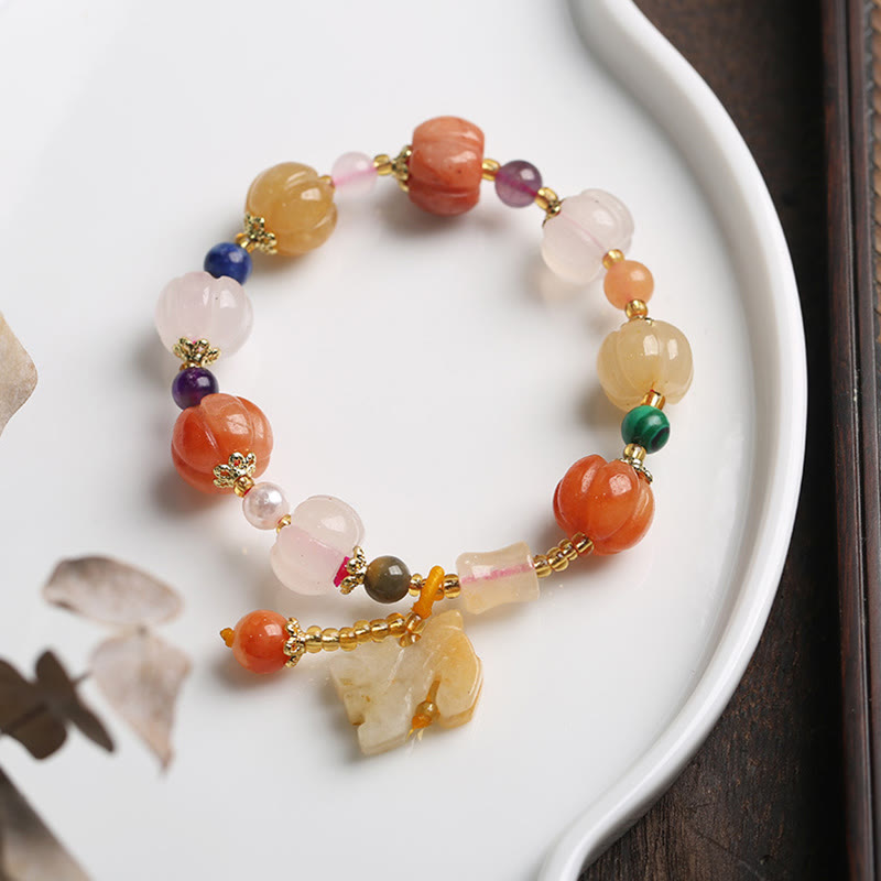 Natural Golden Silk Jade Crystals Gourd Pixiu Pumpkin Beads Wealth Charm Bracelet