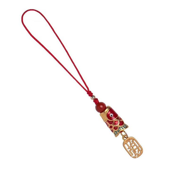 Buddha Stones Koi Fish Cinnabar Attracting Wealth Wish Ruyi Charm Luck Phone Hanging Decoration