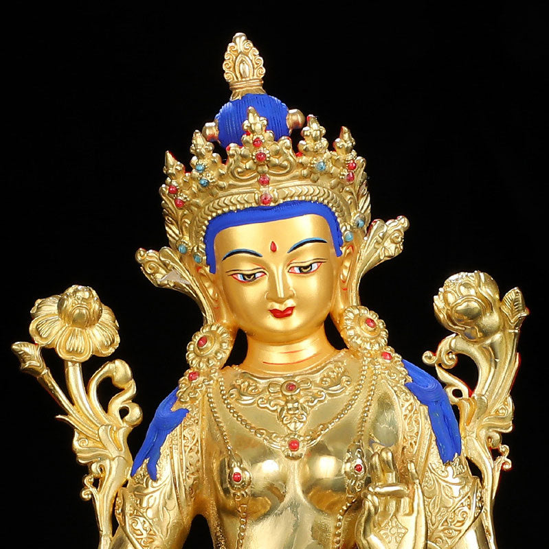 Bodhisattva Green Tara Protection Copper Gold Plated Statue Decoration