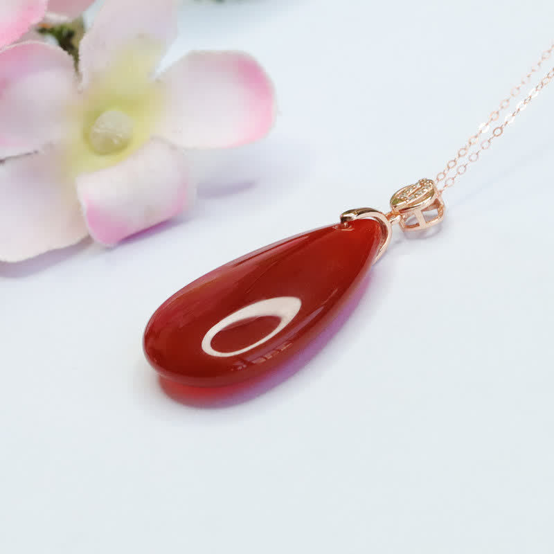 925 Sterling Silver Waterdrop Red Agate Confidence Necklace Pendant