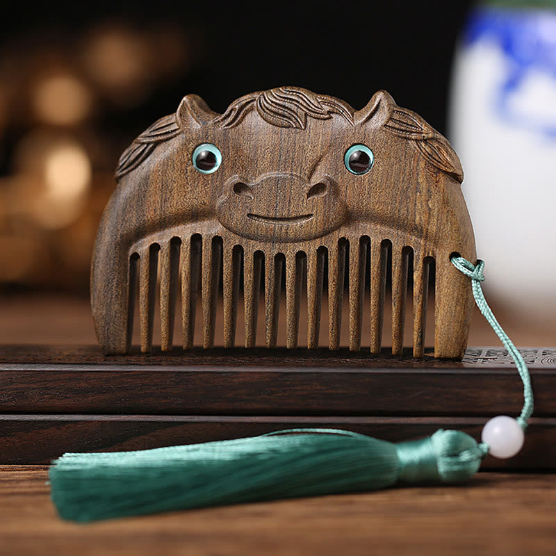 Chinese Zodiac Green Sandalwood Peace Mini Portable Comb